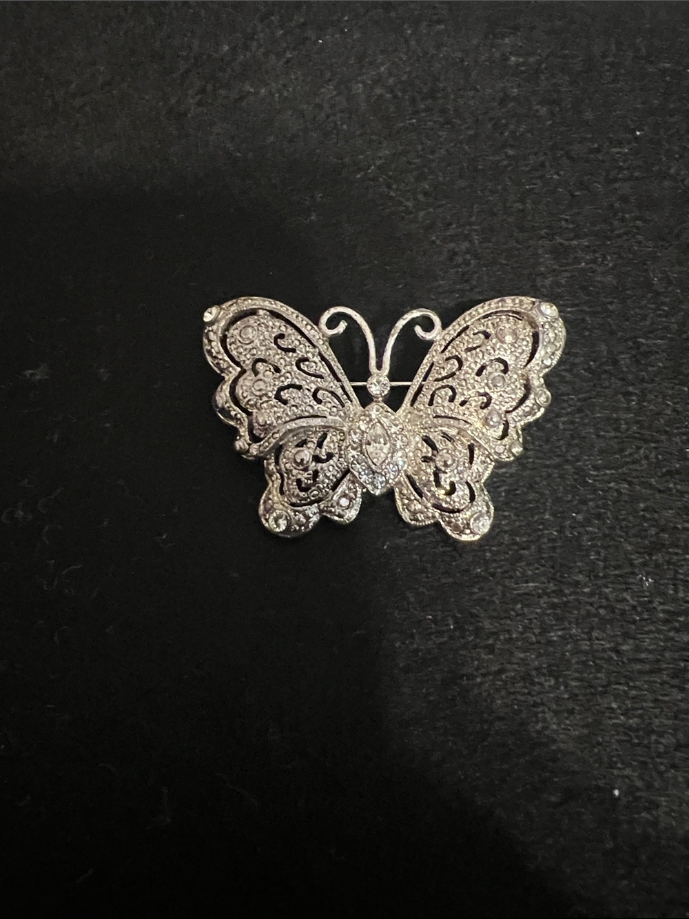Sparkling Silver Butterfly Brooch with Crystal Accents
